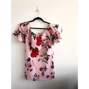 Off Shoulder Pink Floral Dress